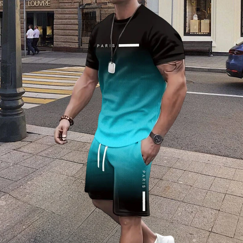 ✨🔥Herren Freizeit-Set – T-Shirt & Shorts mit Farbverlauf – bequem, atmungsaktiv & modern