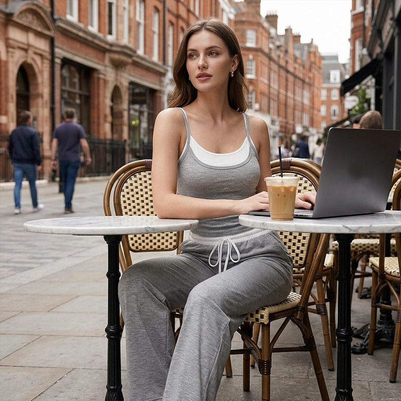 Wide-Leg-Sweatpants und Tanktop-Outfit