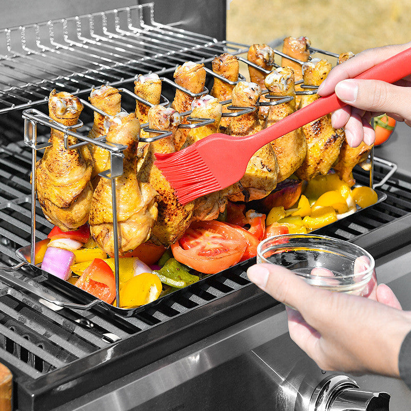 🍗 LIMITIERTES ANGEBOT 50% RABATT! ✨ Faltbarer Hähnchenschenkel-Grillhalter 🍗 Mit Auffangschale für BBQ & Ofen 🔥