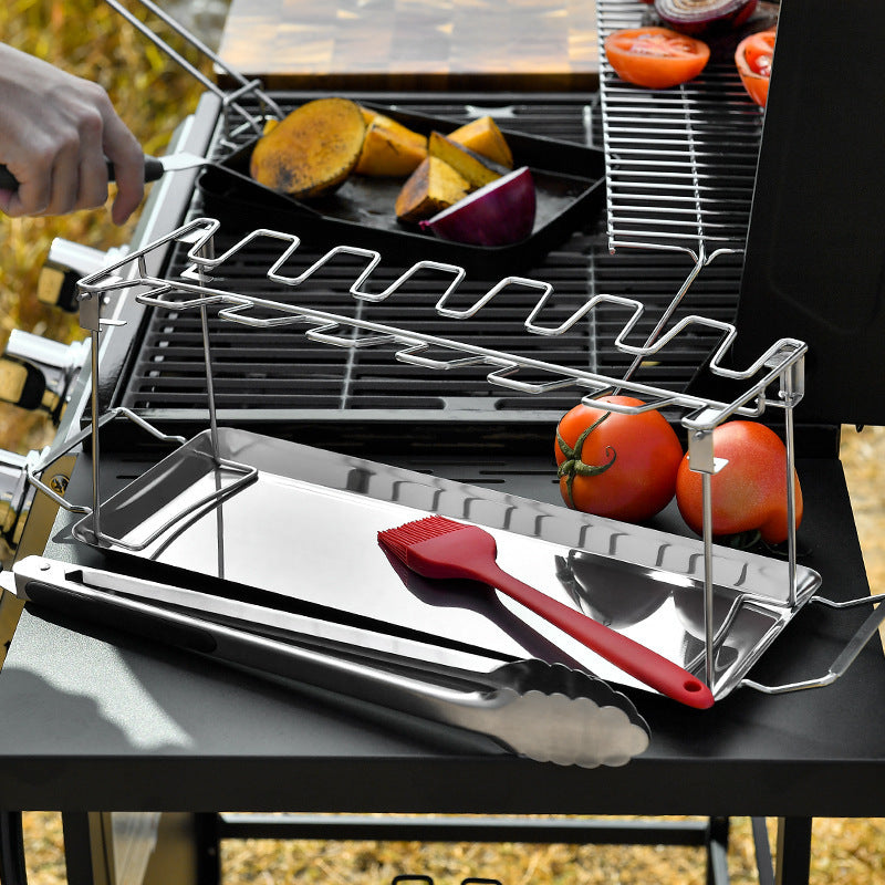 🍗 LIMITIERTES ANGEBOT 50% RABATT! ✨ Faltbarer Hähnchenschenkel-Grillhalter 🍗 Mit Auffangschale für BBQ & Ofen 🔥