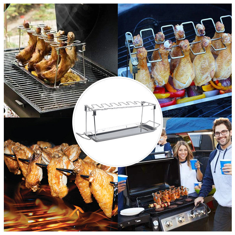 🍗 LIMITIERTES ANGEBOT 50% RABATT! ✨ Faltbarer Hähnchenschenkel-Grillhalter 🍗 Mit Auffangschale für BBQ & Ofen 🔥