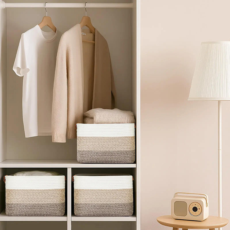 🧺 50% RABATT! 🧵 Geflochtener Baumwollseil-Aufbewahrungskorb mit Griffen – Weich, Stabil & Perfekt Für Spielzeug, Wäsche & Wohnaccessoires 🏠