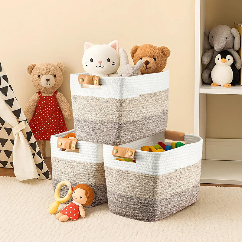 🧺 50% RABATT! 🧵 Geflochtener Baumwollseil-Aufbewahrungskorb mit Griffen – Weich, Stabil & Perfekt Für Spielzeug, Wäsche & Wohnaccessoires 🏠