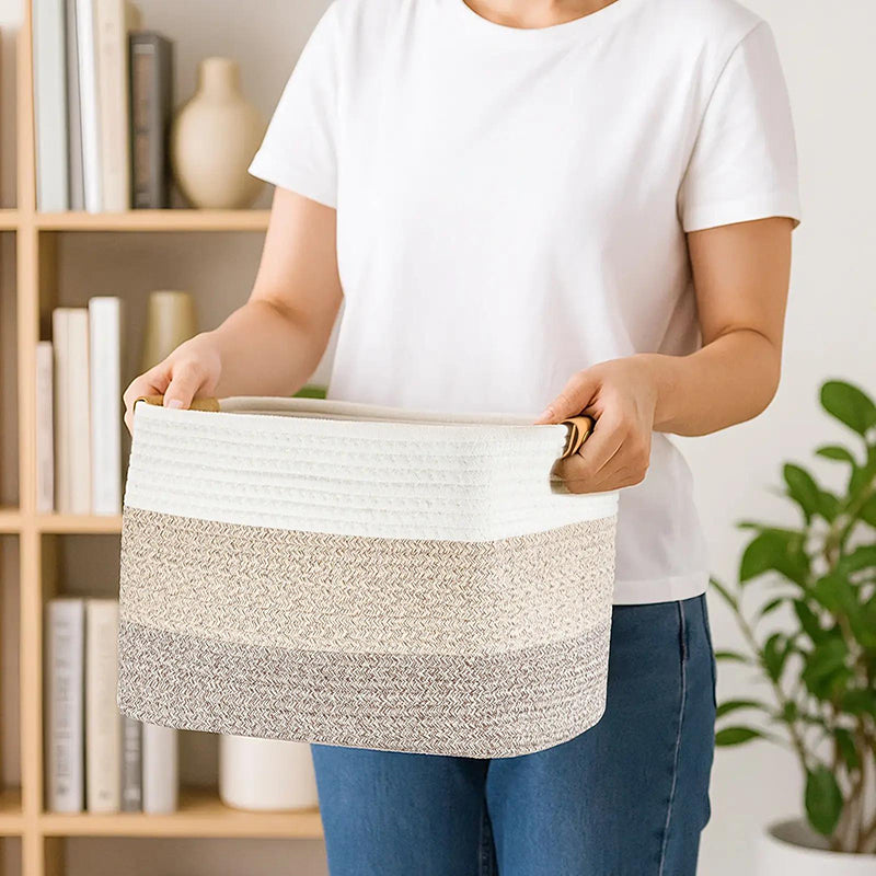 🧺 50% RABATT! 🧵 Geflochtener Baumwollseil-Aufbewahrungskorb mit Griffen – Weich, Stabil & Perfekt Für Spielzeug, Wäsche & Wohnaccessoires 🏠