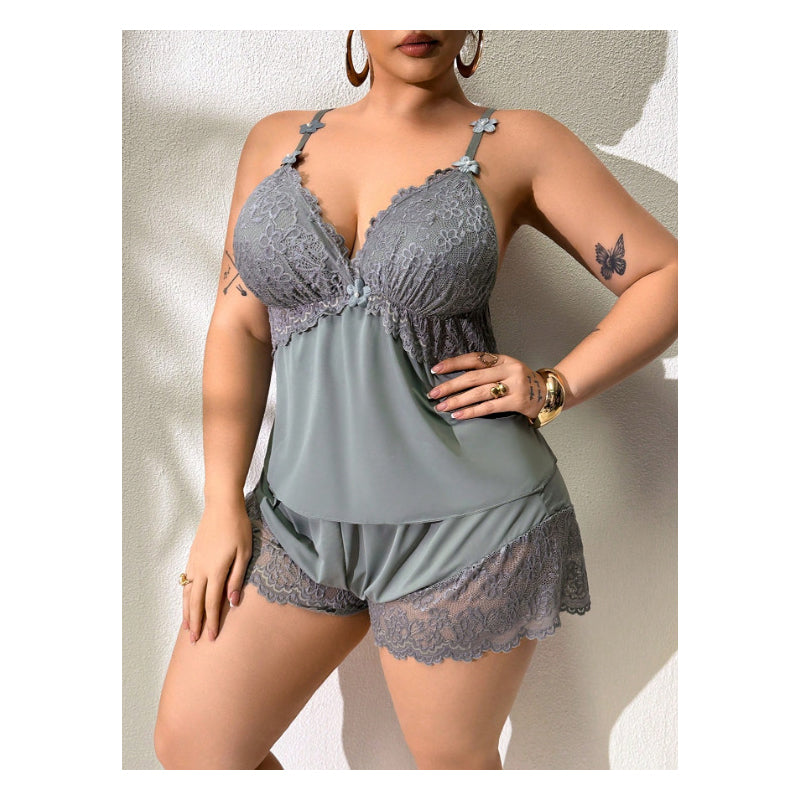 🥳HEISSER VERKAUF 2026🥳💞ÜBER 50.000 VERKAUFT!👗🌸 50 % RABATT! Pyjama-Set aus Top und Shorts mit Spitzenbesatz – Weicher, satinartiger Stoff, verstellbare Träger und V-Ausschnitt.