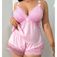 🥳HEISSER VERKAUF 2026🥳💞ÜBER 50.000 VERKAUFT!👗🌸 50 % RABATT! Pyjama-Set aus Top und Shorts mit Spitzenbesatz – Weicher, satinartiger Stoff, verstellbare Träger und V-Ausschnitt.