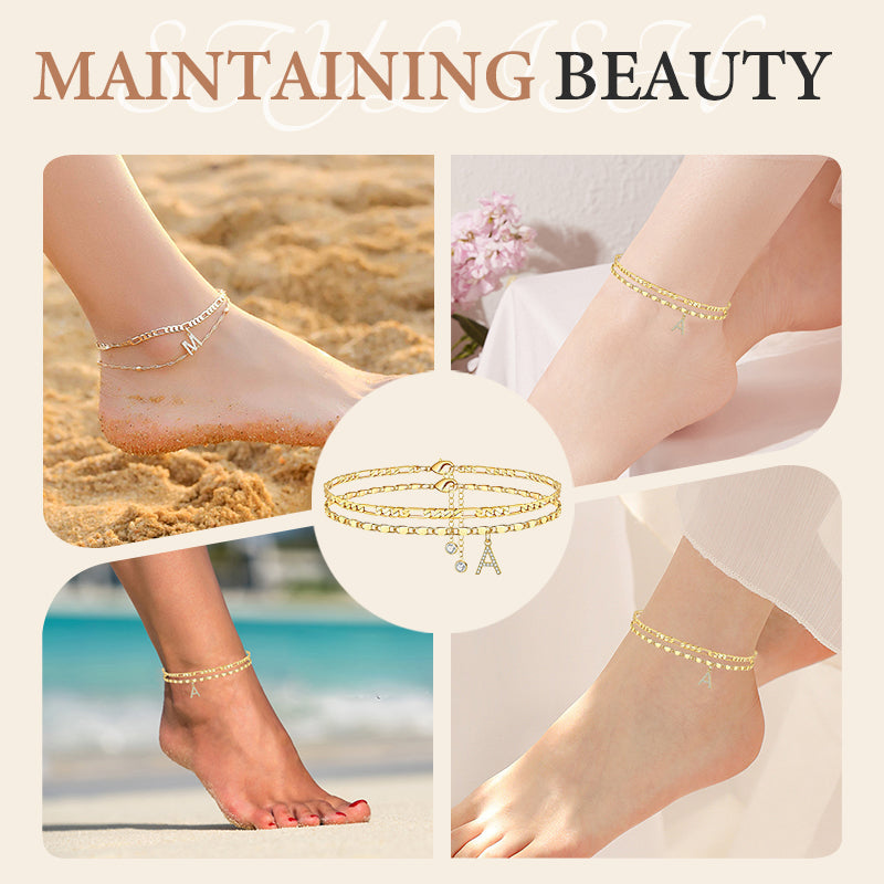 ✨ 50% OFF NOW! 💛 Layered Gold Ankle Bracelet for Women – Rhinestone, Adjustable & Perfect Beach Jewelry 🏖️