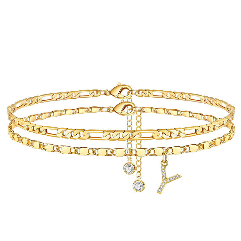 ✨ 50% OFF NOW! 💛 Layered Gold Ankle Bracelet for Women – Rhinestone, Adjustable & Perfect Beach Jewelry 🏖️
