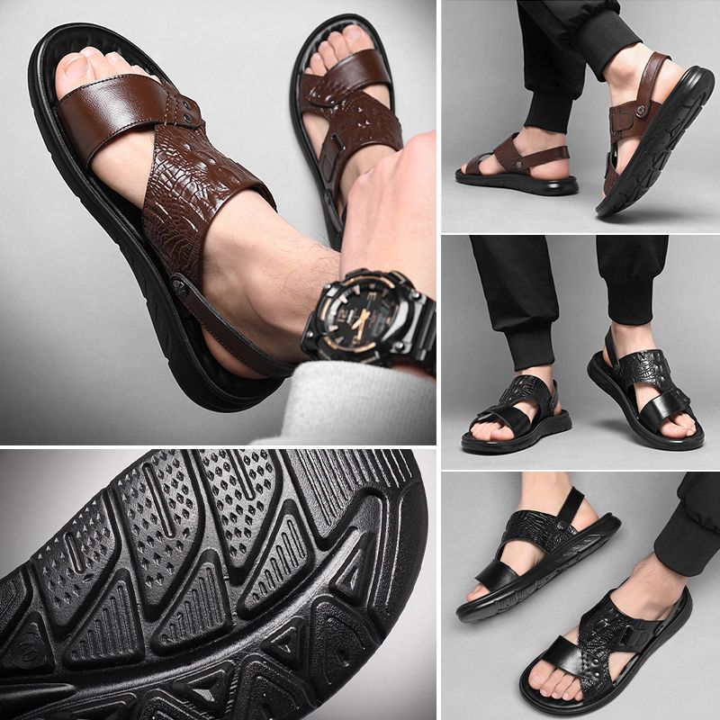 Atmungsaktive Herren-Sandalen aus Rindsleder für den doppelten Gebrauch