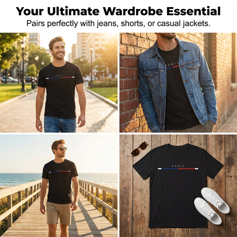 👕 NUR FÜR BEGRENZTE ZEIT: 50 % RABATT! 🎨 Minimalistisches Grafik-T-Shirt für Herren (Paris-Design) – hochwertiger Stoff, schmale Passform, vielseitiger Stil ✨
