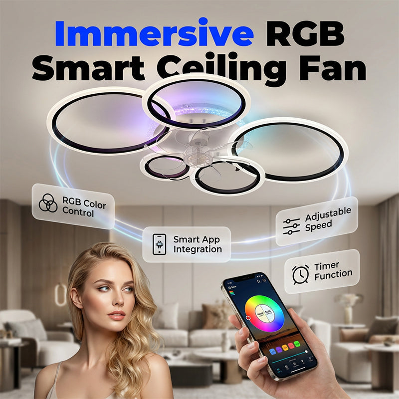 ✨🔥RGB-Deckenventilator mit Beleuchtung und Fernbedienung