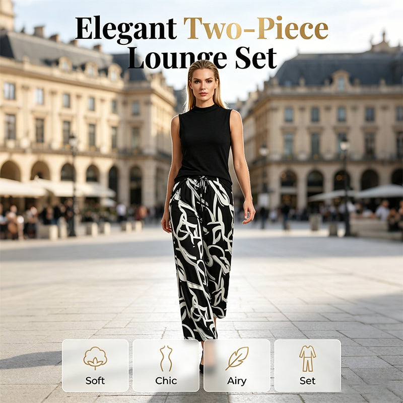 👚 50% RABATT! ✨ Damen Set – Ärmelloses Top & Gemusterte Extrawette Hose – Luftig, Elegant & Perfekt Für Sommer, Büro & Urlaub 🌸