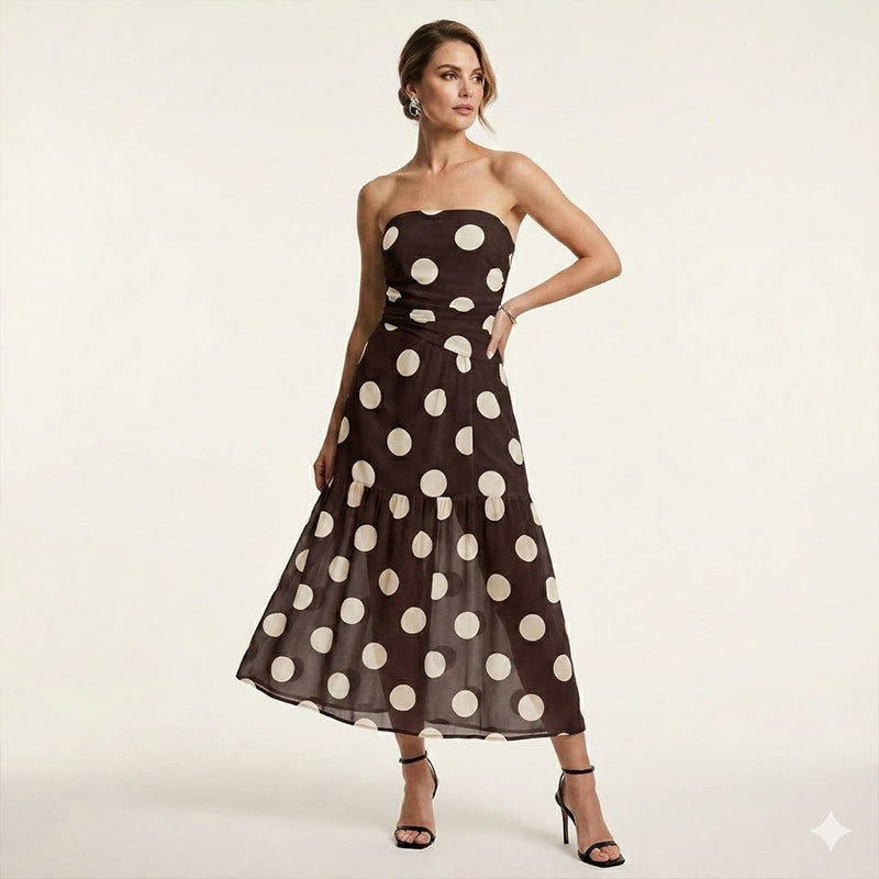 👗🔥 50% RABATT ✨ Elegantes trägerloses Tupfen-Stufenkleid – fließend, feminin & perfekt für den Sommer ☀️💫