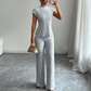 👗 JETZT 50 % RABATT! 🌸 Elegantes 2-teiliges Set aus Oberteil mit Stehkragen und Hose mit weitem Bein – gerippte Struktur, fließende Silhouette und vielseitiger Stil ✨