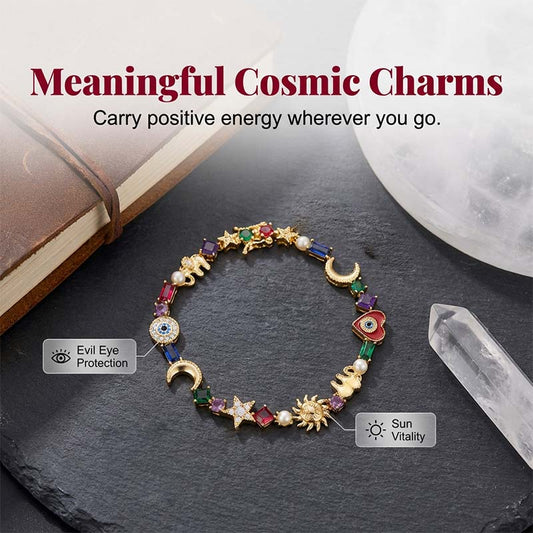 💫 LIMITED-TIME 50% RABATT +  Mehr kaufen, mehr sparen! ✨ Himmelscharme-Armband – Sonne, Mond, Sterne, Kristalle, Goldton 🪐