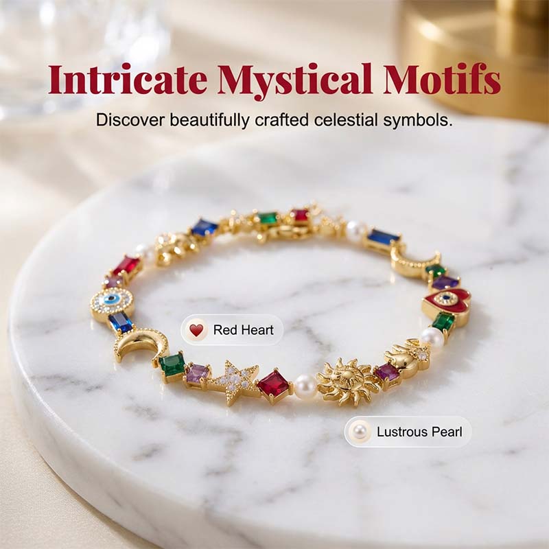 💫 LIMITED-TIME 50% RABATT +  Mehr kaufen, mehr sparen! ✨ Himmelscharme-Armband – Sonne, Mond, Sterne, Kristalle, Goldton 🪐
