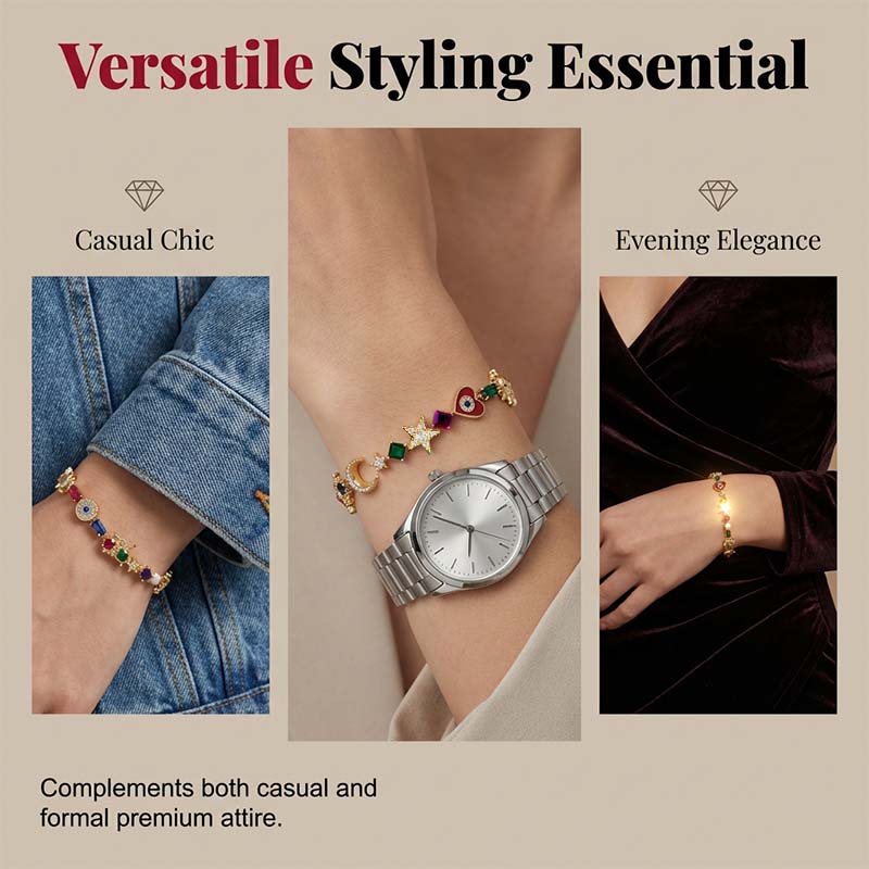 💫 LIMITED-TIME 50% RABATT +  Mehr kaufen, mehr sparen! ✨ Himmelscharme-Armband – Sonne, Mond, Sterne, Kristalle, Goldton 🪐