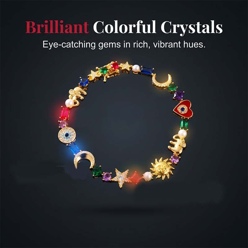 💫 LIMITED-TIME 50% RABATT +  Mehr kaufen, mehr sparen! ✨ Himmelscharme-Armband – Sonne, Mond, Sterne, Kristalle, Goldton 🪐