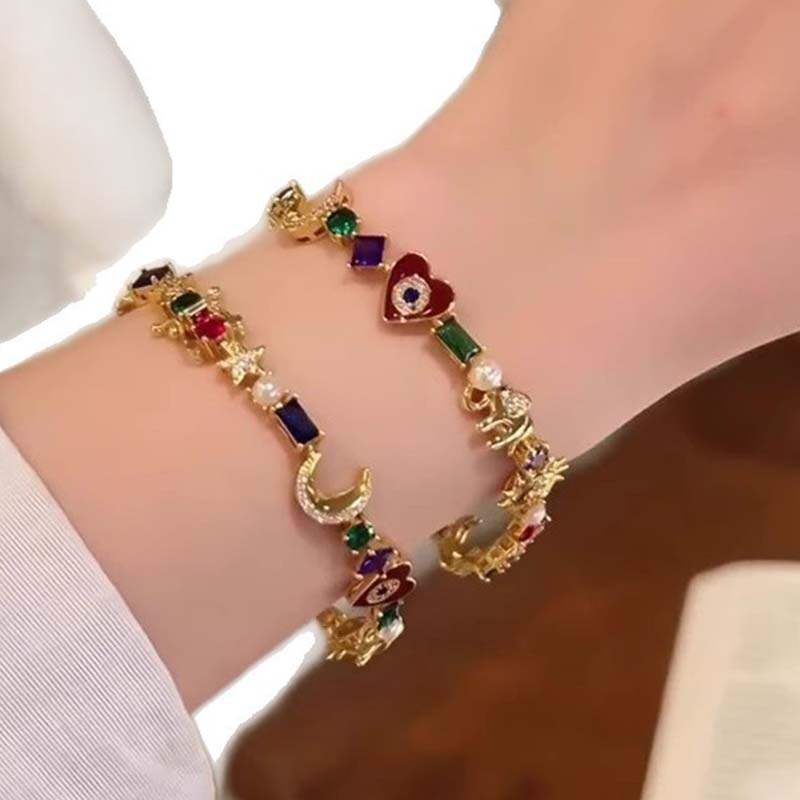 💫 LIMITED-TIME 50% RABATT +  Mehr kaufen, mehr sparen! ✨ Himmelscharme-Armband – Sonne, Mond, Sterne, Kristalle, Goldton 🪐