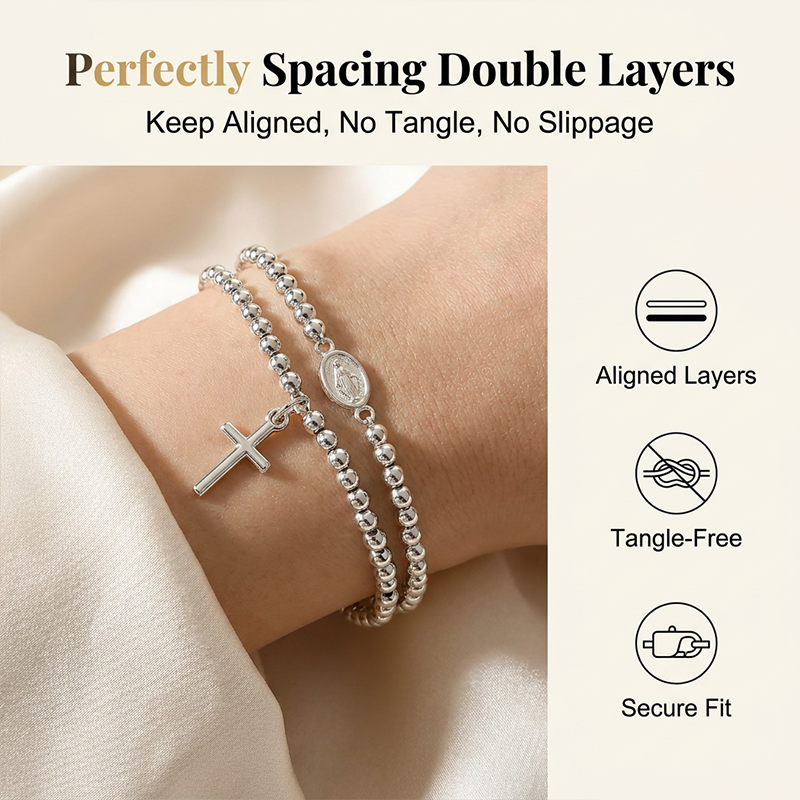 🌷💝 50% RABATT! Elegantes Doppeltes Gebetsperlenarmband mit Kreuz – Stilvoll & voller Glauben!