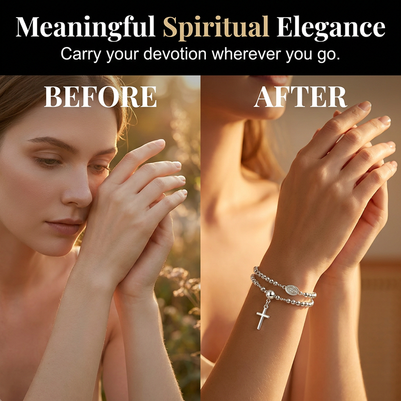🌷💝 50% RABATT! Elegantes Doppeltes Gebetsperlenarmband mit Kreuz – Stilvoll & voller Glauben!