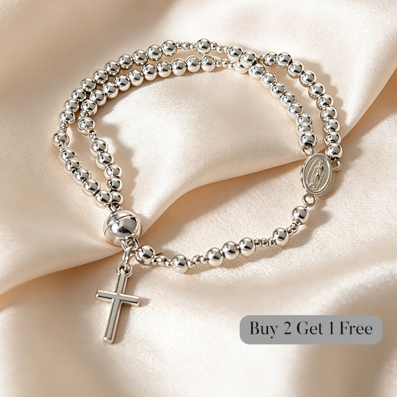 🌷💝 50% RABATT! Elegantes Doppeltes Gebetsperlenarmband mit Kreuz – Stilvoll & voller Glauben!