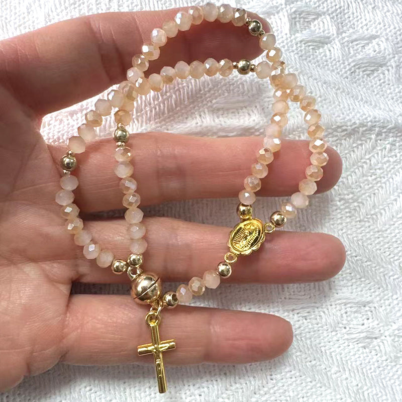 🌷💝 50% RABATT! Elegantes Doppeltes Gebetsperlenarmband mit Kreuz – Stilvoll & voller Glauben!