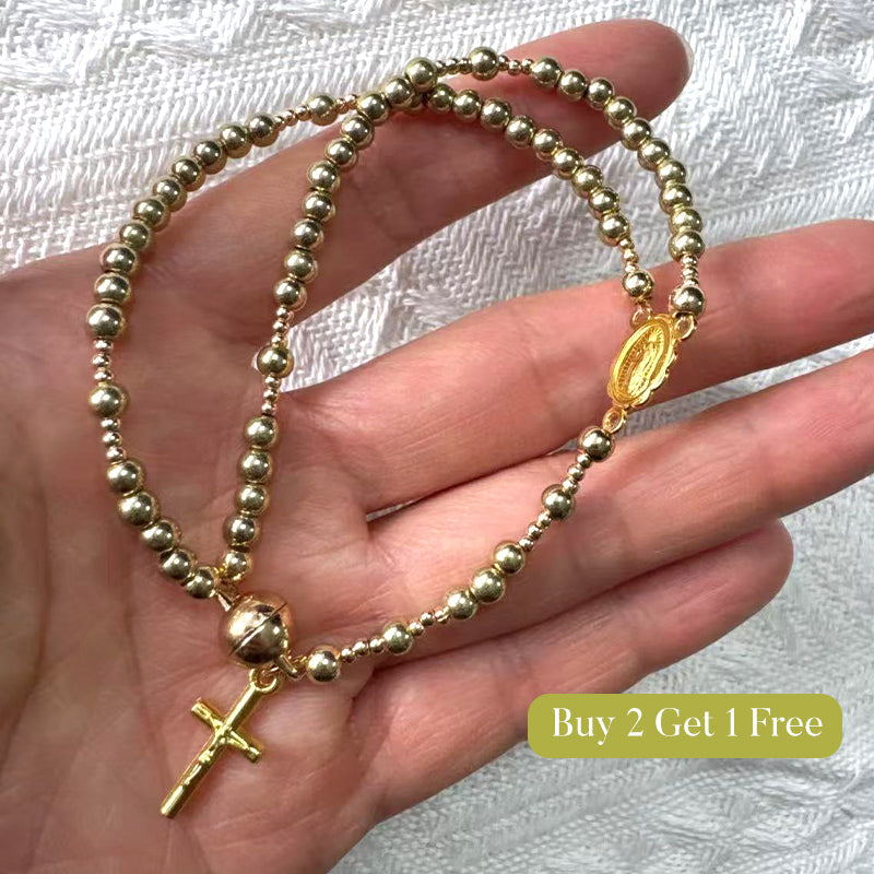 🌷💝 50% RABATT! Elegantes Doppeltes Gebetsperlenarmband mit Kreuz – Stilvoll & voller Glauben!