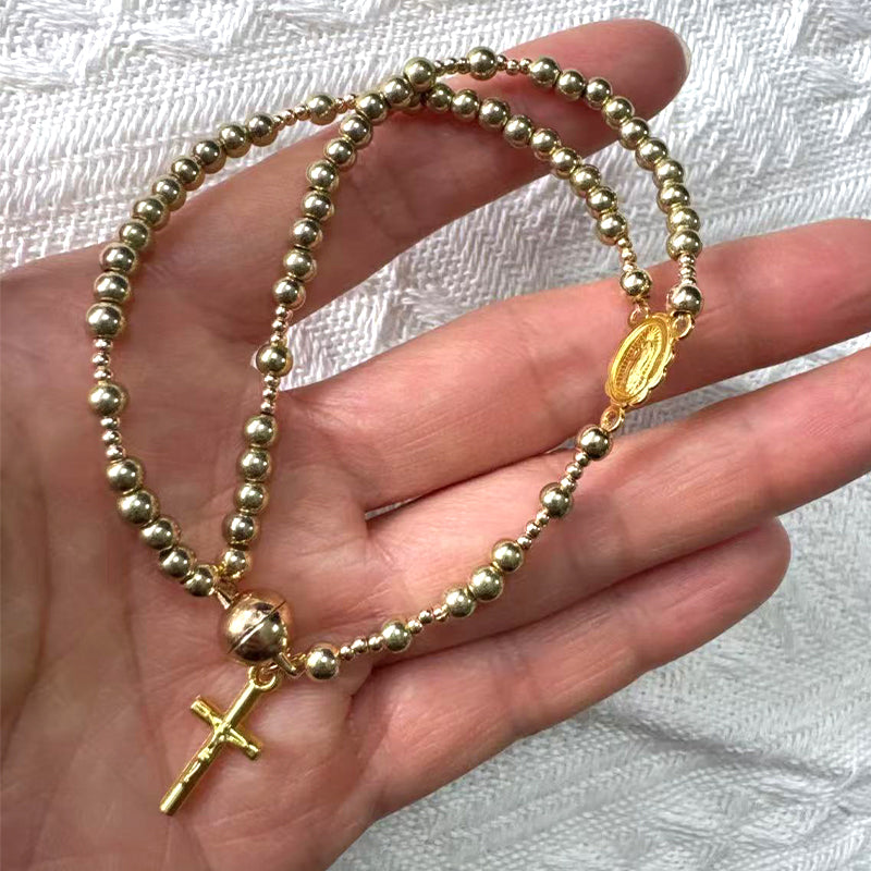 🌷💝 50% RABATT! Elegantes Doppeltes Gebetsperlenarmband mit Kreuz – Stilvoll & voller Glauben!