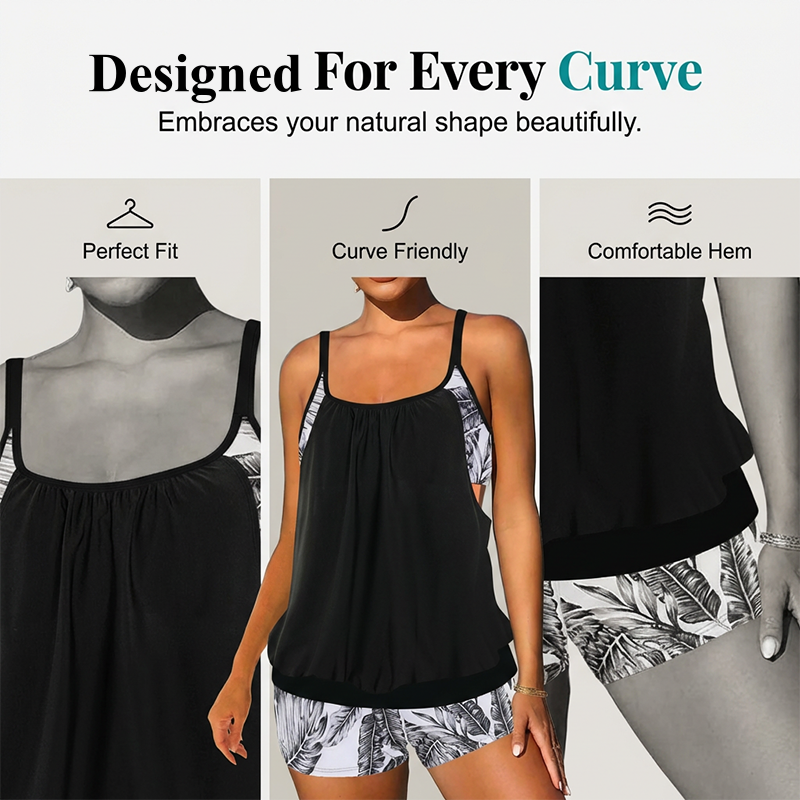 ⏰Damen Tankini mit Blouson-Top & Shorts 💥 bequem, modern & ideal für Strand & Pool ☀️