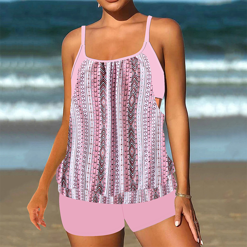 ⏰Damen Tankini mit Blouson-Top & Shorts 💥 bequem, modern & ideal für Strand & Pool ☀️