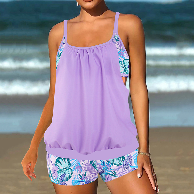 ⏰Damen Tankini mit Blouson-Top & Shorts 💥 bequem, modern & ideal für Strand & Pool ☀️