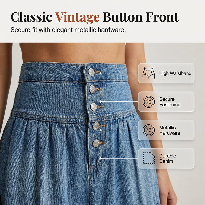 💙 50% RABATT+Versandkostenfrei! 👗 Damen Hochbund Stufenrock A-Linie Denim Maxirock – Figurumschmeichelnd, müheloser Chic & perfekt für jeden Tag 🌿