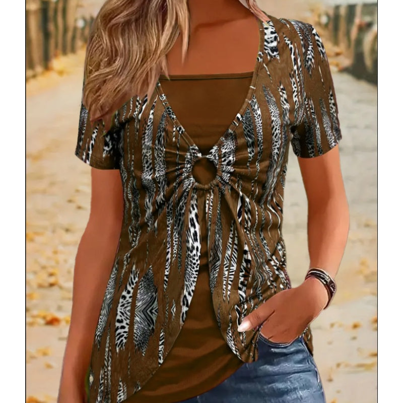 👕 LIMITED-TIME 50% RABATT! ✨ Retro Leoparden-Top – Eckiger Ausschnitt, 2-teilig Look ✨
