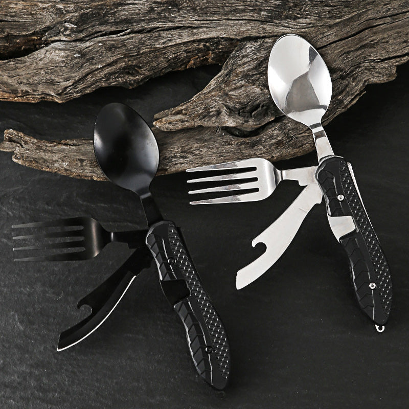 🍴 50% RABATT! 🎁 4-in-1 faltbares multifunktionales Outdoor-Besteck – Löffel, Gabel, Messer & Flaschenöffner – kompakt, leicht & ideal für Camping, Wandern oder Notfalltasche 🏕️