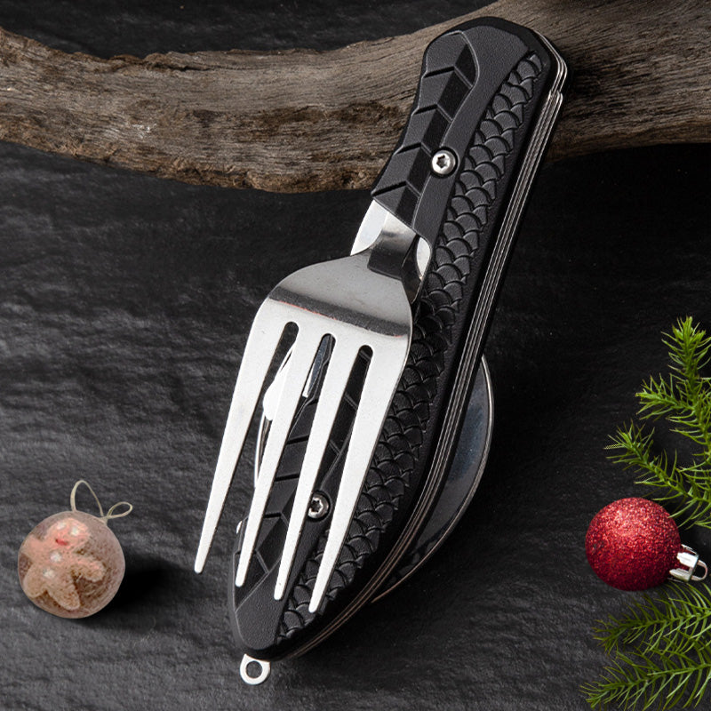 🍴 50% RABATT! 🎁 4-in-1 faltbares multifunktionales Outdoor-Besteck – Löffel, Gabel, Messer & Flaschenöffner – kompakt, leicht & ideal für Camping, Wandern oder Notfalltasche 🏕️