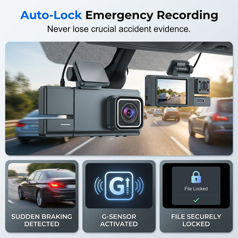 🚗 LIMITED-TIME 50% RABATT! ✨ 3-Kanal 1080p Dashcam – Vorne, Hinten, Innen, Wi-Fi ✨