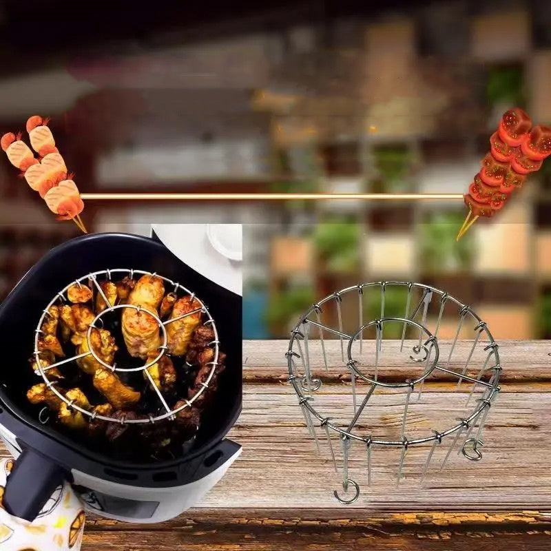 🔥🍢 Runder Edelstahl-Ofenrost mit Spieß – stabil, hitzebeständig & vielseitig