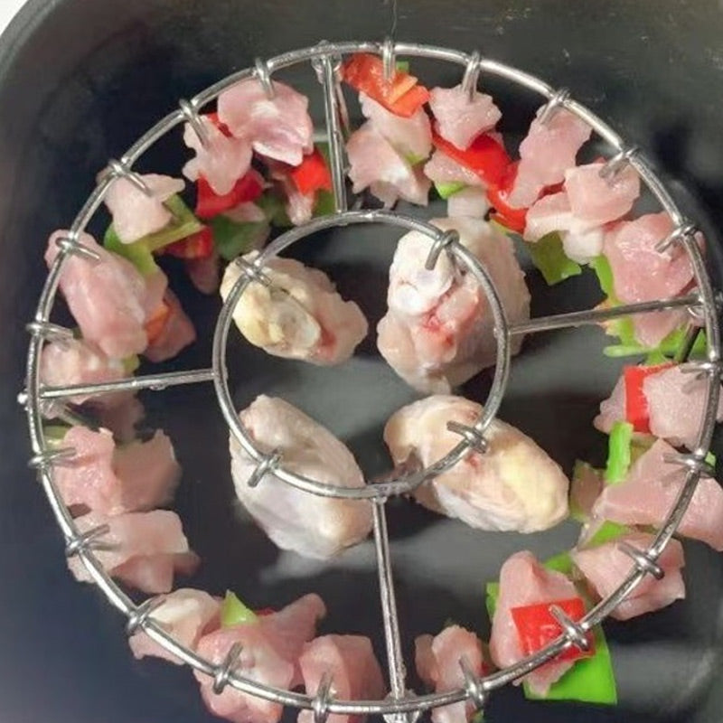 🔥🍢 Runder Edelstahl-Ofenrost mit Spieß – stabil, hitzebeständig & vielseitig