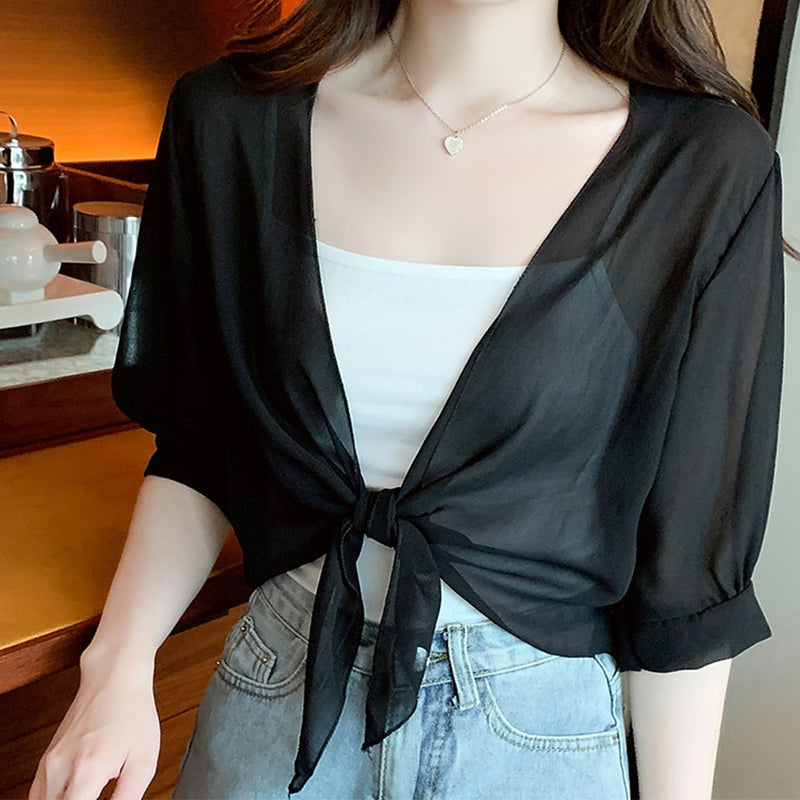 📢📢50 % RABATT !! ⏰Elegantes, kurzes Chiffon-Top für Damen mit Bindeband vorne
