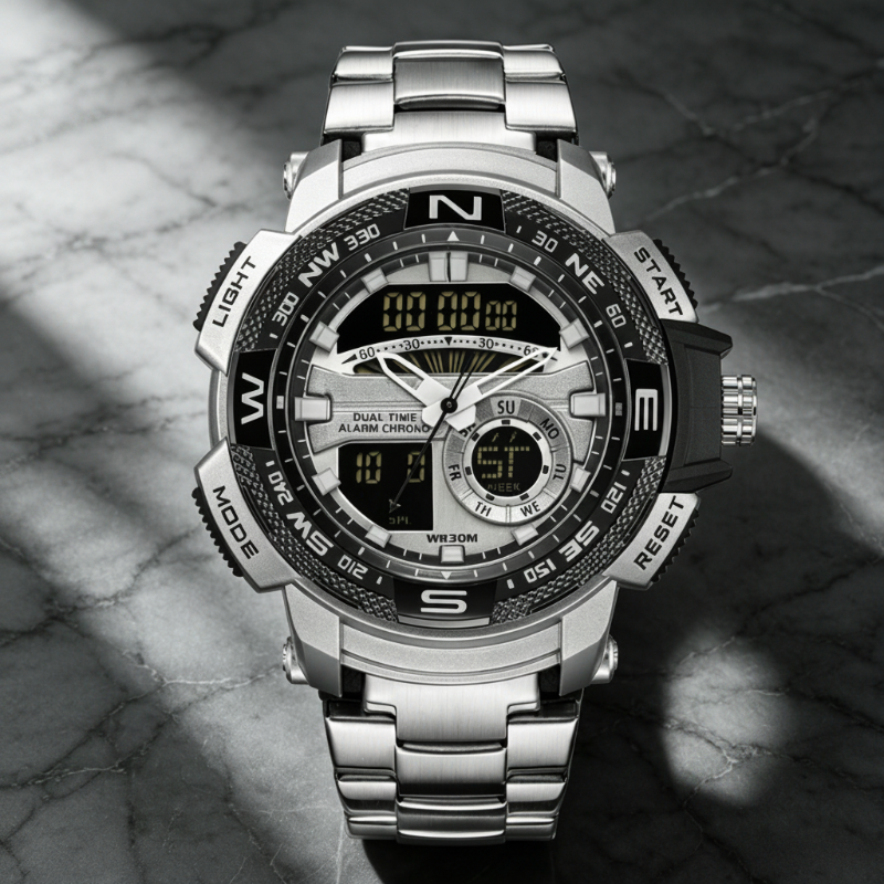 Multifunktionale Herren Sportuhr ⌚ Dual-Zeit, Stoppuhr & Wasserdichtes Design