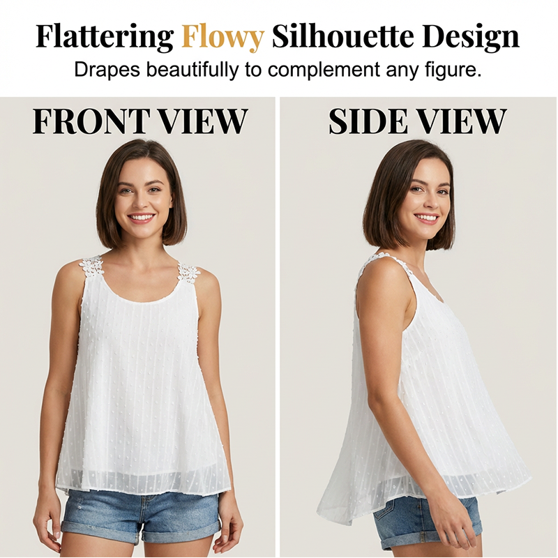 👕✨ 50% RABATT – NUR FÜR KURZE ZEIT! Elegantes Tanktop mit Spitzen-Trägern und Punktmuster – Lässig, feminin & perfekt für Sommer & Alltag ✨