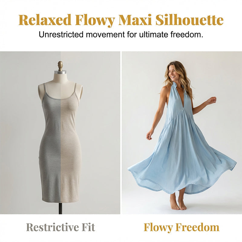 Sommerliches Maxikleid für Damen mit Neckholder und V-Ausschnitt