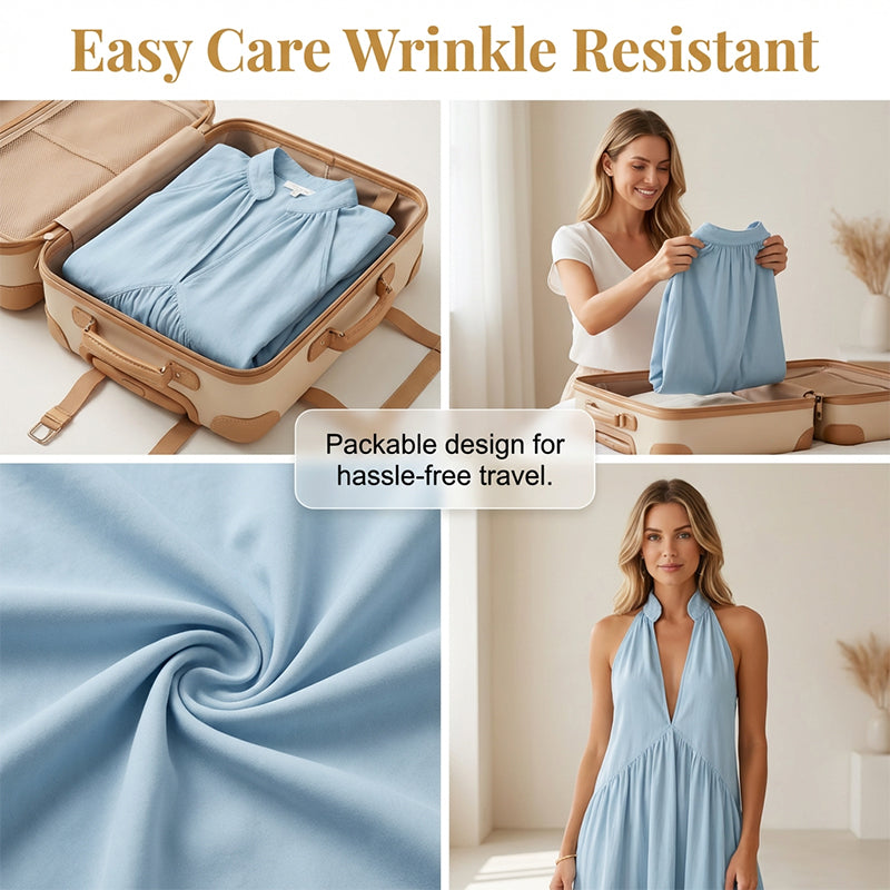 Sommerliches Maxikleid für Damen mit Neckholder und V-Ausschnitt