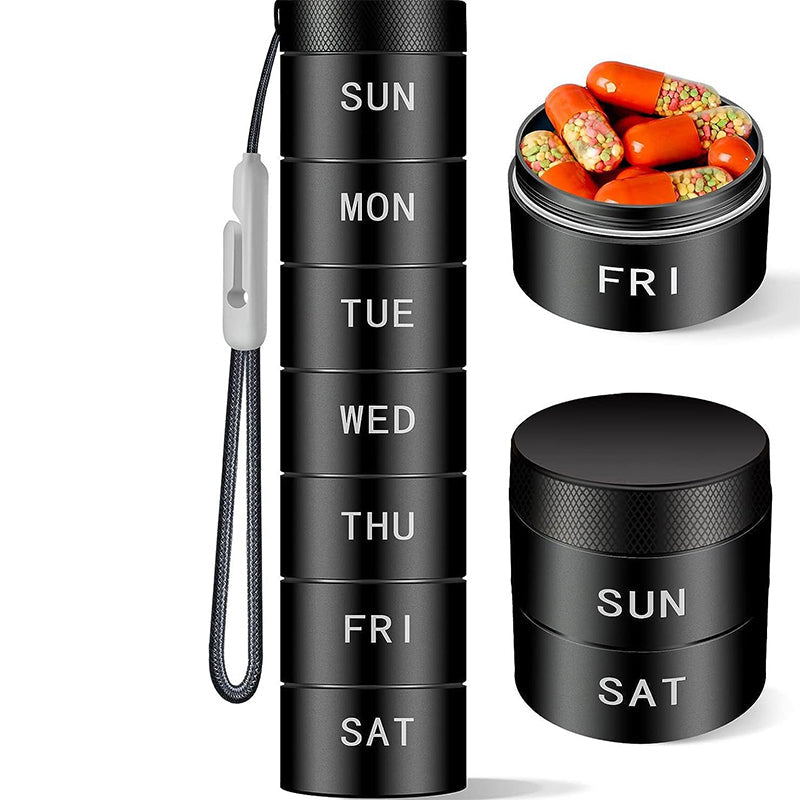 💊 50% RABATT! 📦 7-Tage stapelbarer Metall-Pillendreher – Rostfrei & schnappverschluss – Perfekt für Vitamine, Medikamente oder Reisen – kompakt und tragbar 🧳