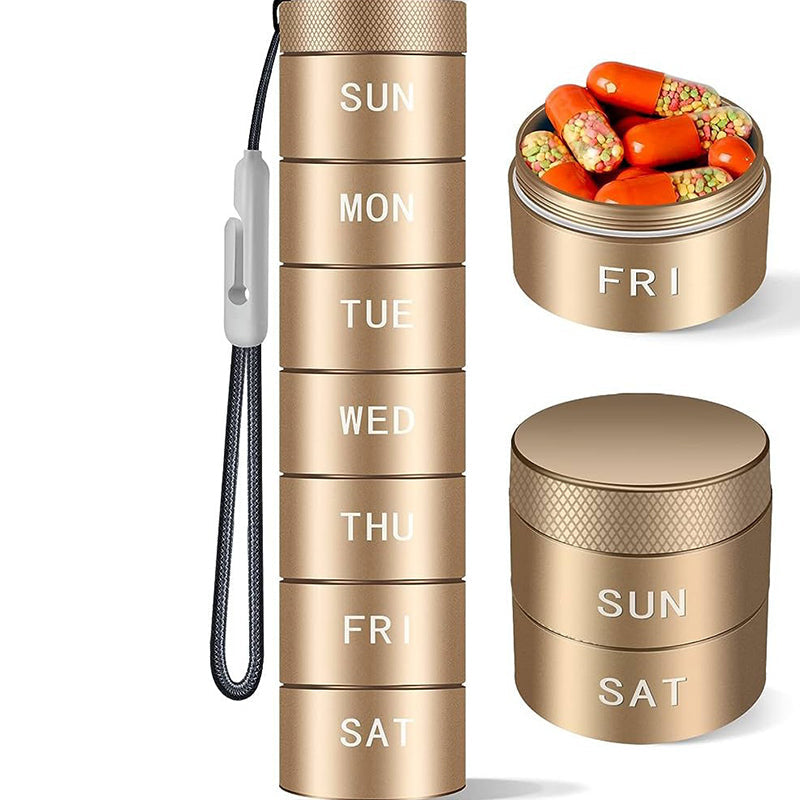 💊 50% RABATT! 📦 7-Tage stapelbarer Metall-Pillendreher – Rostfrei & schnappverschluss – Perfekt für Vitamine, Medikamente oder Reisen – kompakt und tragbar 🧳