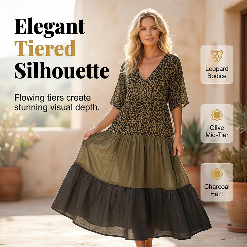 👗📢 MID-SEASON SALE: −50% NUR FÜR KURZE ZEIT! Bohemian gestuftes Maxikleid mit Leopardenmuster – Wild, feminin & perfekt für Sommer, Strand & Festivals 🌿