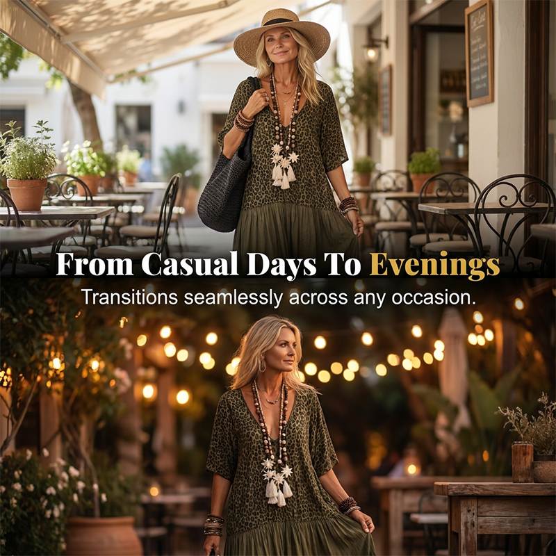 👗📢 MID-SEASON SALE: −50% NUR FÜR KURZE ZEIT! Bohemian gestuftes Maxikleid mit Leopardenmuster – Wild, feminin & perfekt für Sommer, Strand & Festivals 🌿