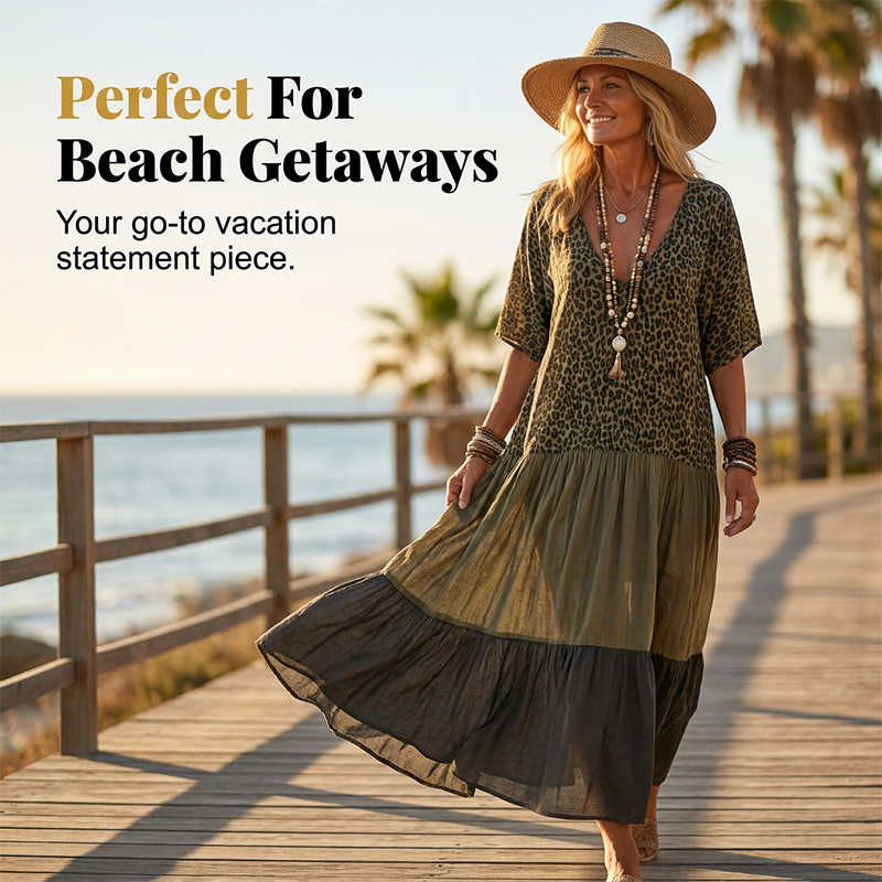 👗📢 MID-SEASON SALE: −50% NUR FÜR KURZE ZEIT! Bohemian gestuftes Maxikleid mit Leopardenmuster – Wild, feminin & perfekt für Sommer, Strand & Festivals 🌿