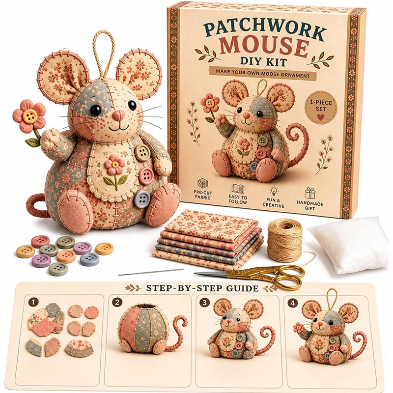 🔥🧵 50% RABATT! Handgefertigtes Nähset – Vintage-Plüschmaus zum Selbermachen – inkl. Material & Anleitung. 🎁🐭